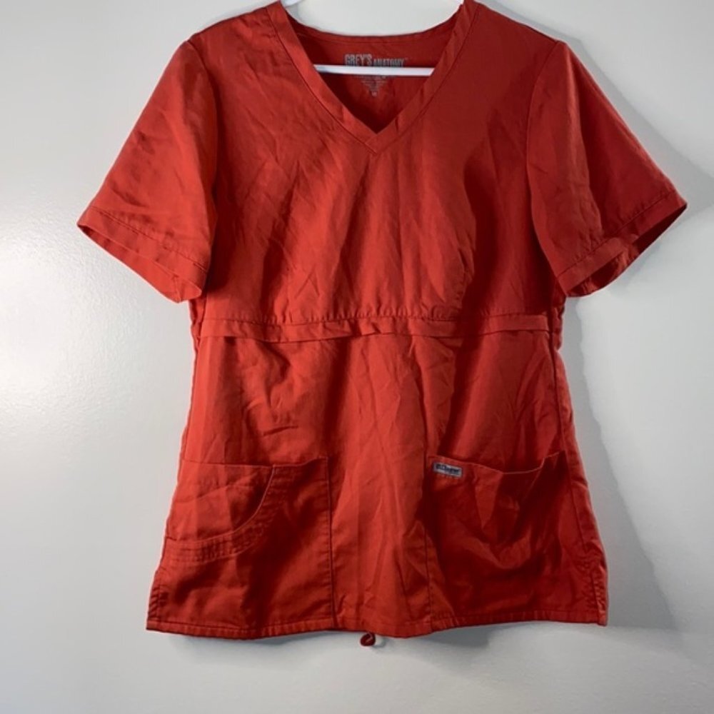GREY'S Anatomy Orange Scrub Top with Pockets and Cinch corded Waist Size Medium